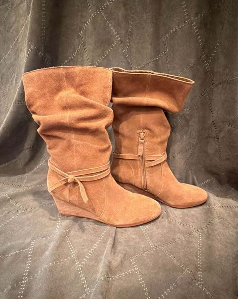 Violet & Red Jordy Suede Leather Slouch Wedge Boots